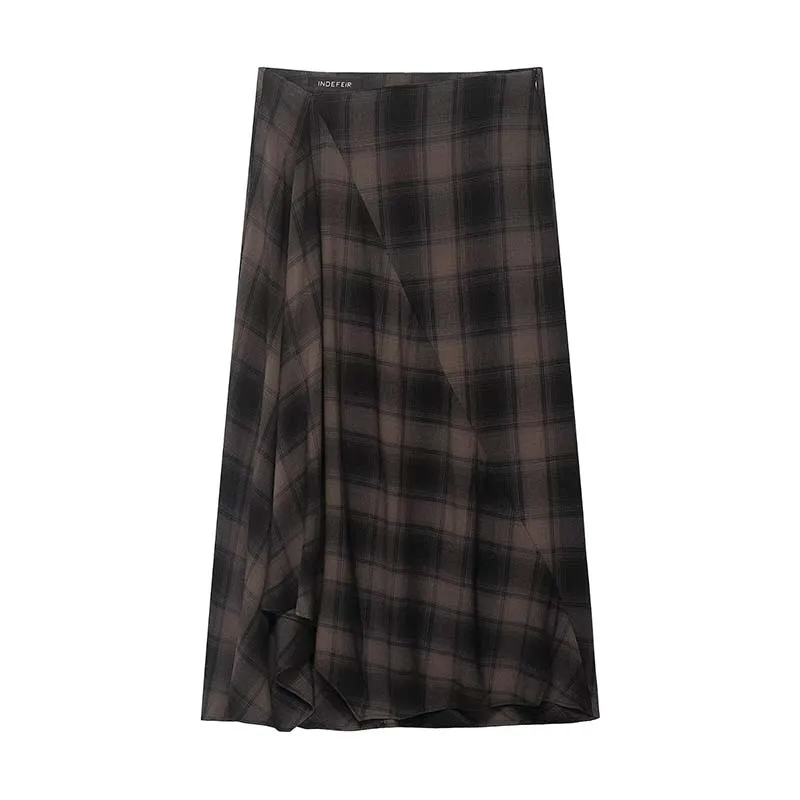 

Women Skirt 2025 Autumn New Fashion Plaid Pleated Midi Skirts For Women High Waist Ruffles Elegant Party Skirts Mujer