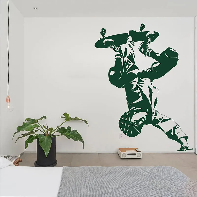 Upside Down Skateboarder Wall Vinyl Decal Street Sport Skate Sticker Cool Skater Wall Stickers Teenager Boys Playroom Decoration