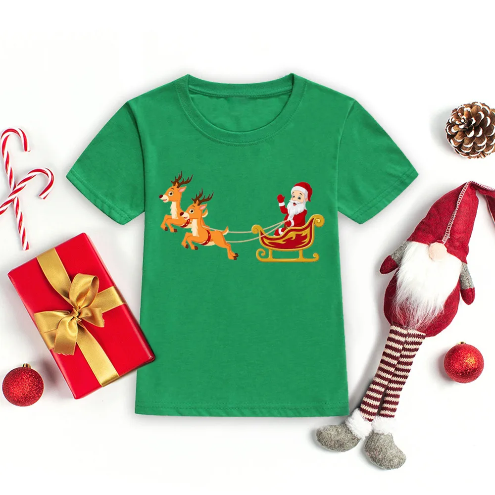 T-shirt de Noël imprimé cerf du père Noël pour enfants, tenues de fête pour enfants, vêtements pour tout-petits, cadeau de vacances de Noël