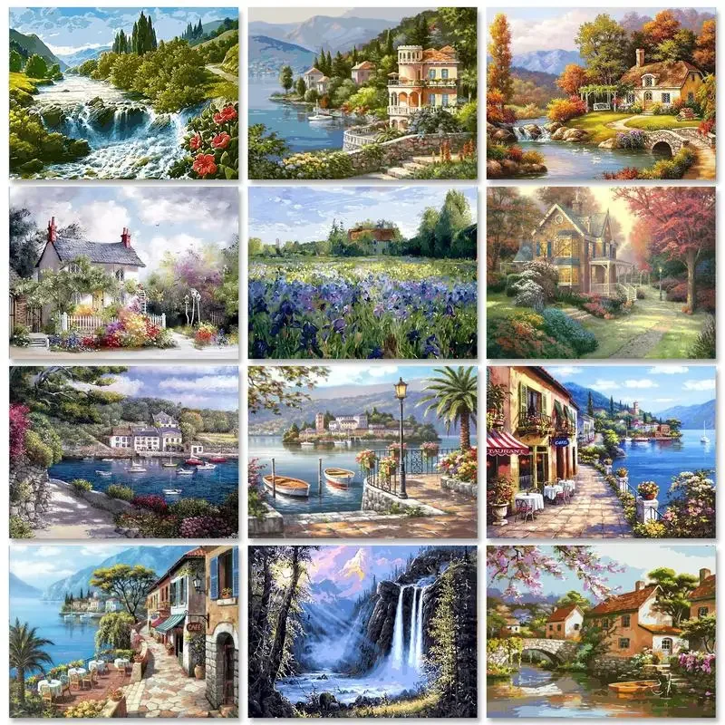 RUOPOTY Frame Rural House DIY Painting By Numbers Handpainted Oil Painting On Canvas Home Decor Wall Art Picture Artwork 40x5