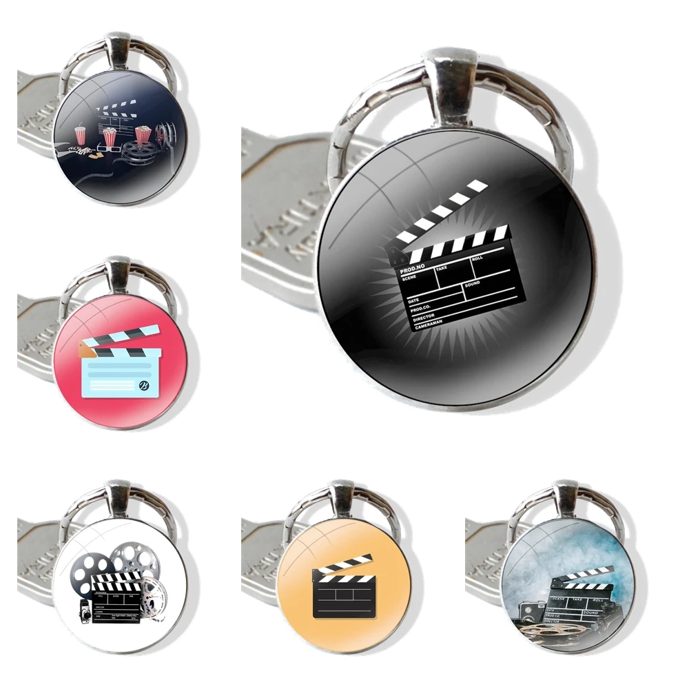 Film Movie Clapperboard Clapper Board Keychain Handmade Glass Cabochon Key Ring Holder Pendant Key Chains