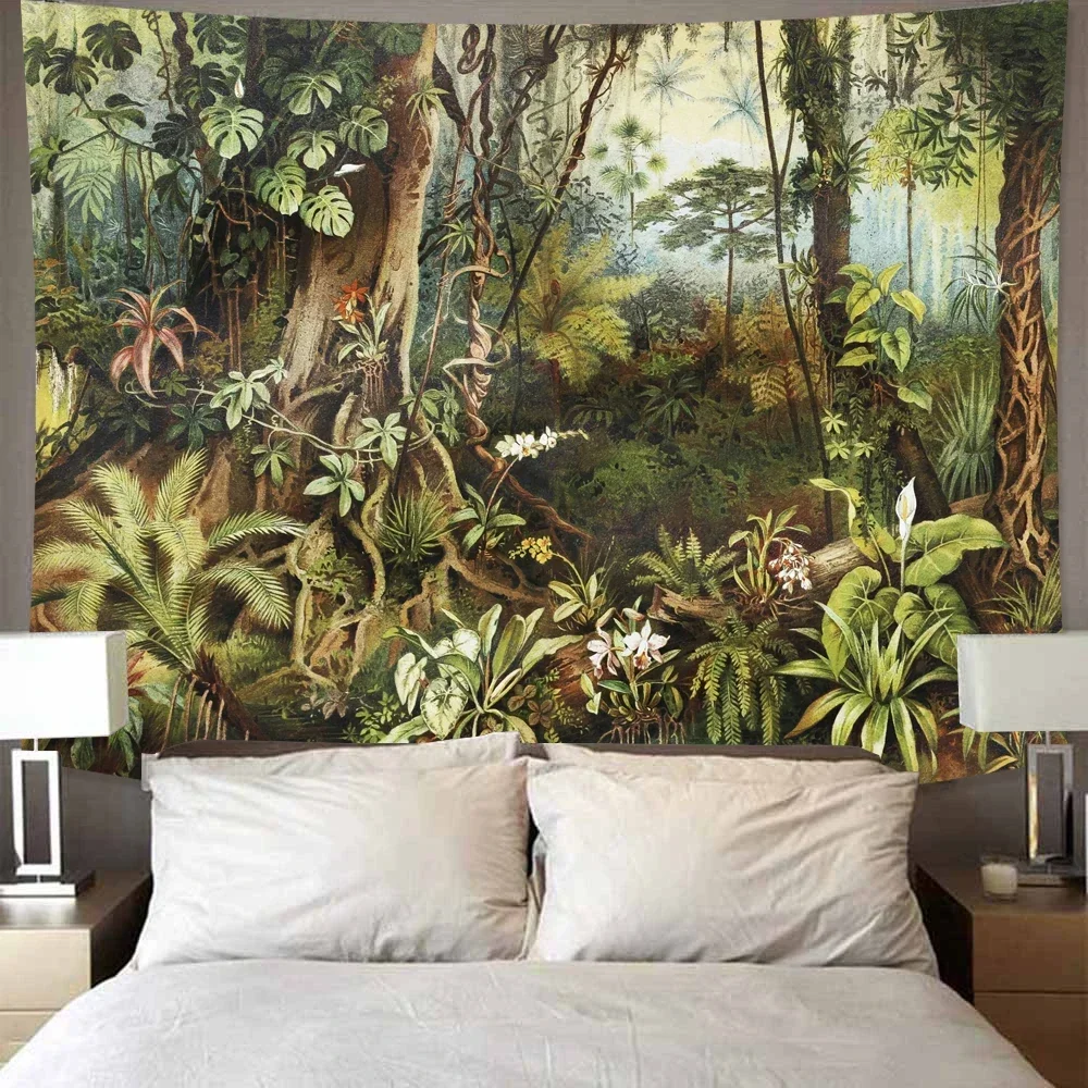 Nature Rainforest green plants banana Tree Printed pattern tapestry wall hanging Home Room bedroom decorative tapestry