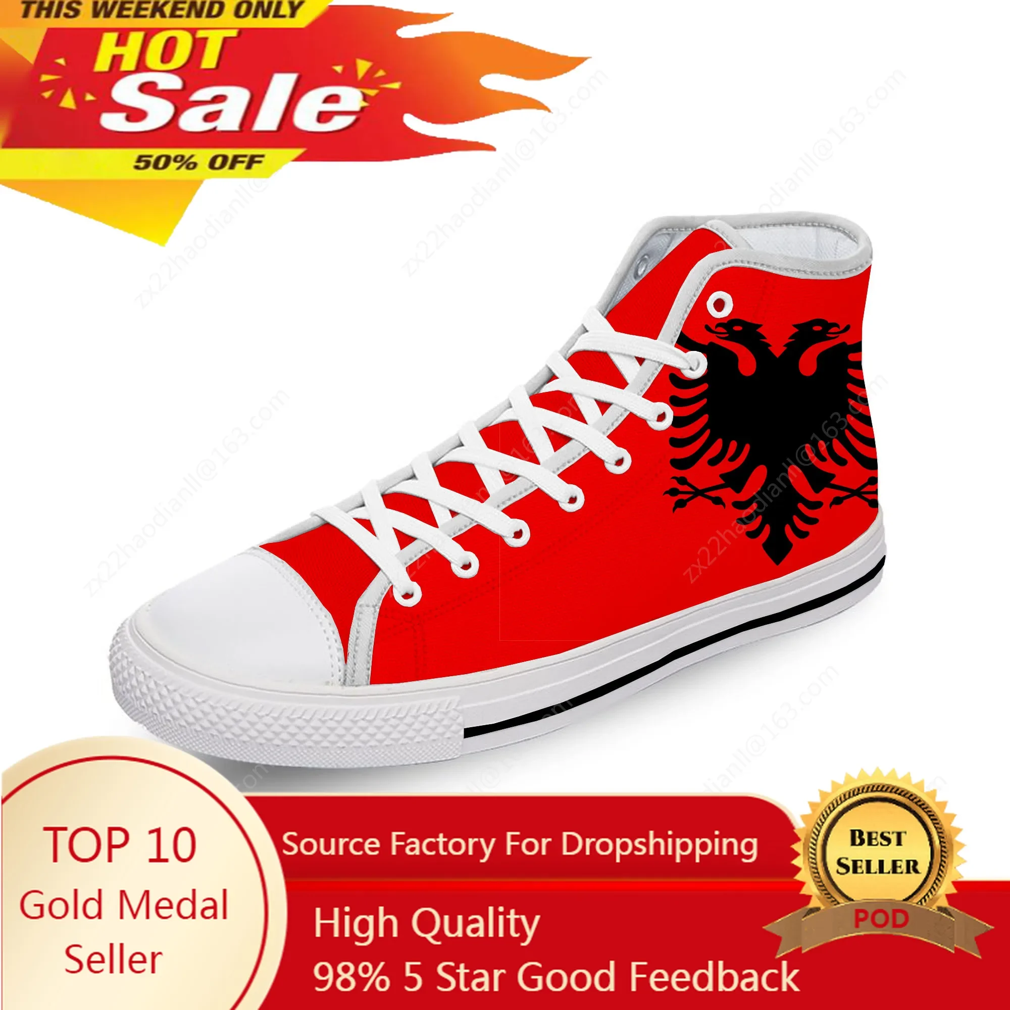 Albania Flag Eagle High Top Sneakers Mens Womens Teenager Casual Shoes Canvas Running Shoes 3D Print Breathable Lightweight shoe