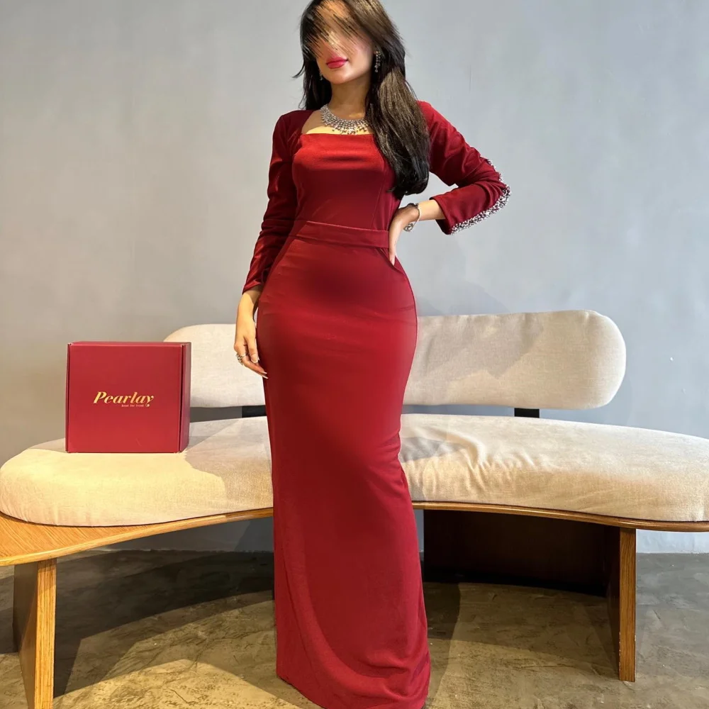 

Serendipity Satin Straight Square Collar Evening Dress Elegant Sequined Wine Red Custom Cocktail Prom Gowns For Sexy Women