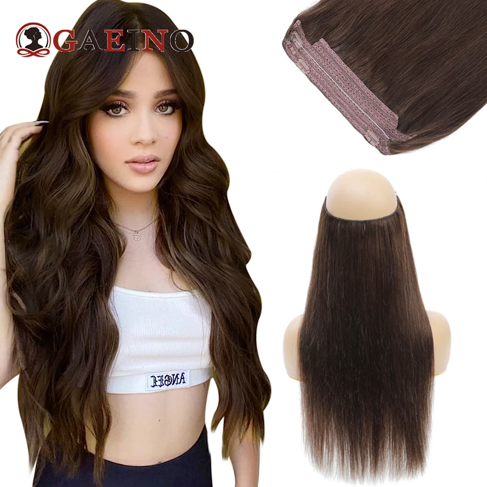 Gaeino Halo Hair Extensions Human Hair Wire Clip In Hair One Piece With Invisible Fish Line Hair Extension For Women 14-28Inch