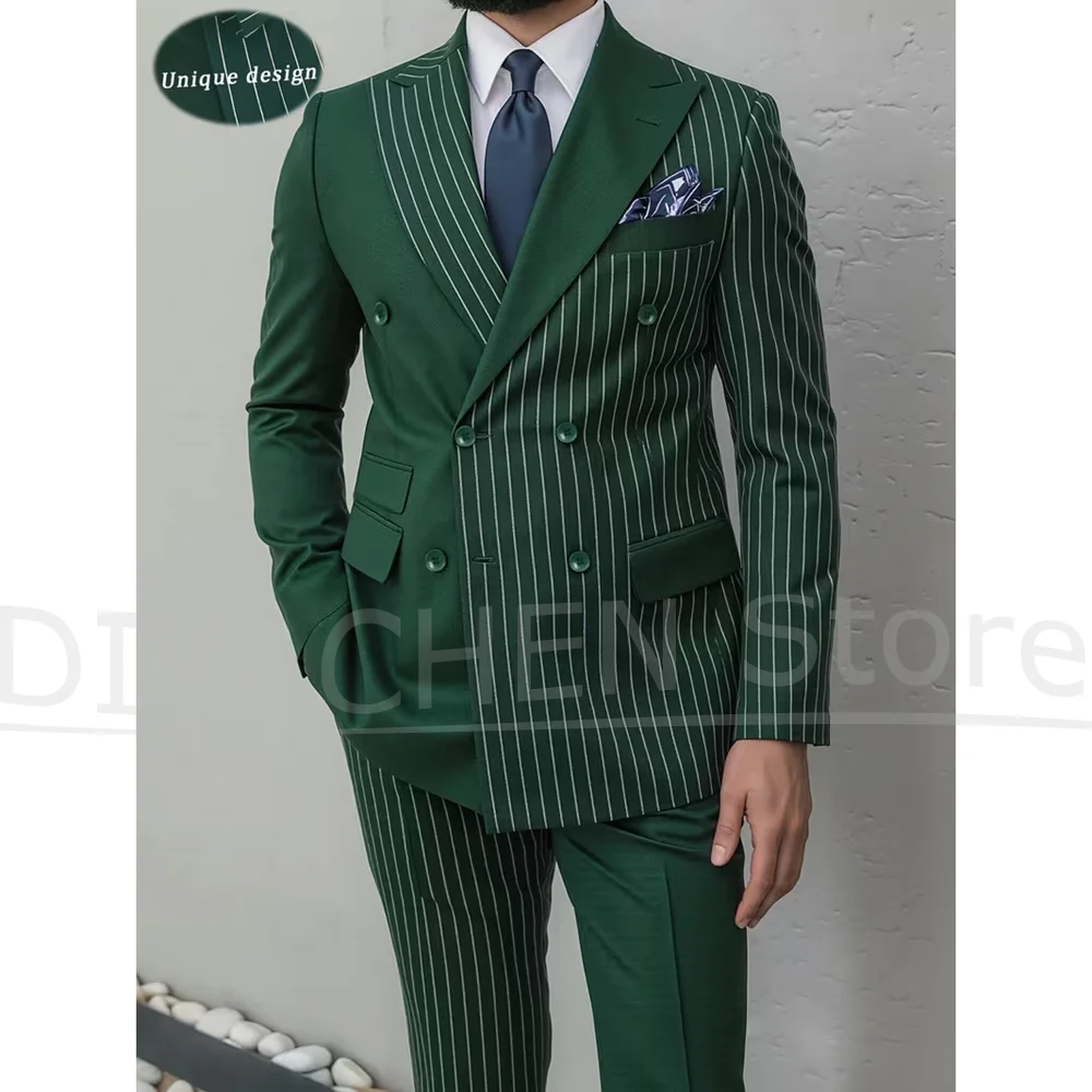 

Elegant Men Double Breasted Suit 2 Piece Set Peak Lapel Blazer and Trousers Formal Wedding Prom Business Party Male Suit