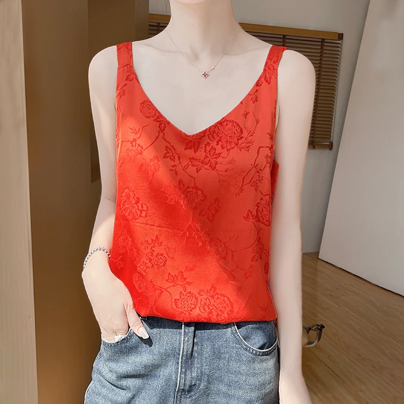 Wear a Suspender Vest With a Small Suit. Women's Summer High-Grade Suit Waistcoat V-Neck Acetic Acid Satin National Wind Tops