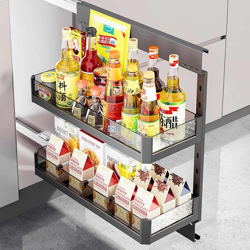 

Seasoning seasoning pull basket kitchen cabinet double drawer type small size shallow cabinet pull cabinet damping buffer