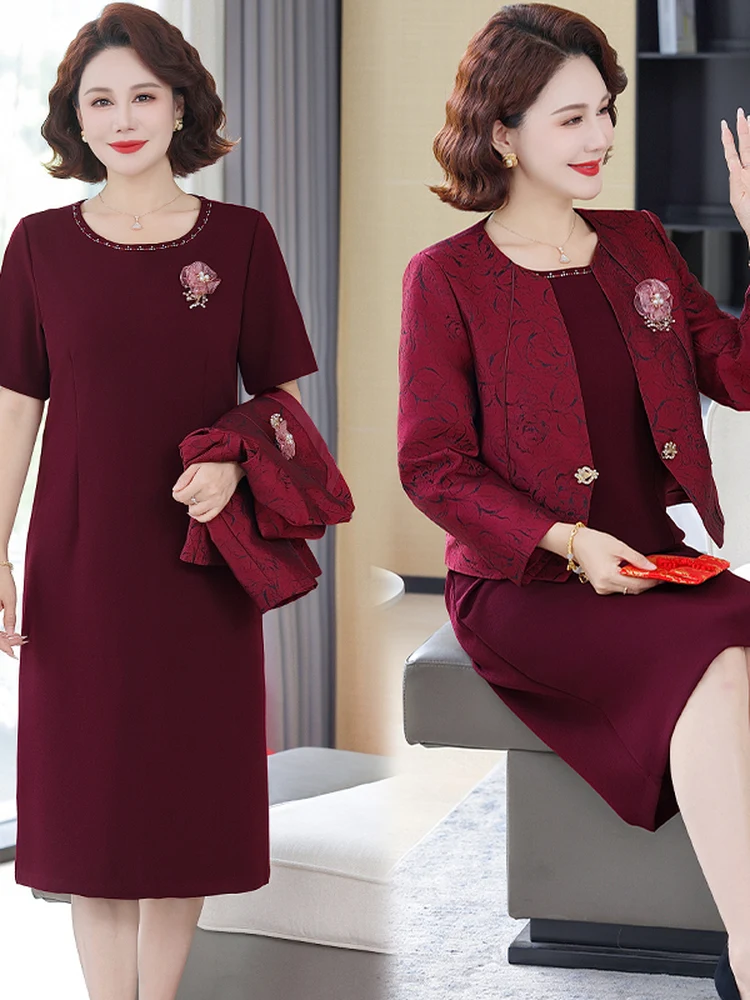 

Spring Fashion Qipao Dress Wedding Ceremony Outfit Mother of the Bride Gown Long Sleeve Print Dress for Elderly Women