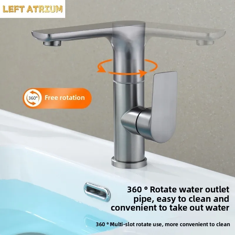 Stainless steel faucet hot and cold dual-use bathroom sink faucet gunmetal gray 360 degree swivel bathroom cabinet faucet