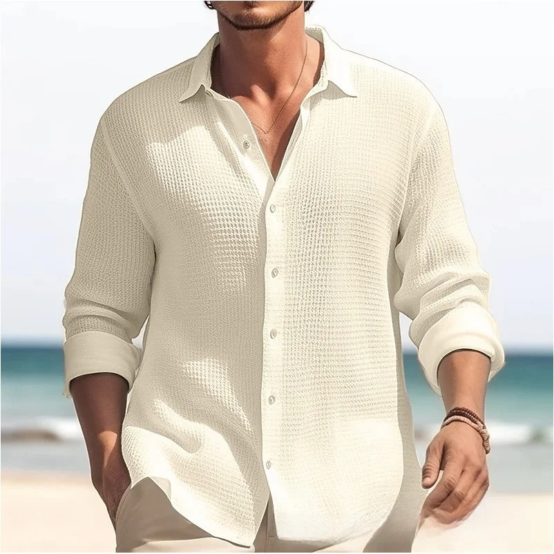 

Men's Long Sleeve Thickened Casual Fashion Shirt Autumn Season Special Wide Fit Fleece Lined 9/4 Sleeve Length Neck