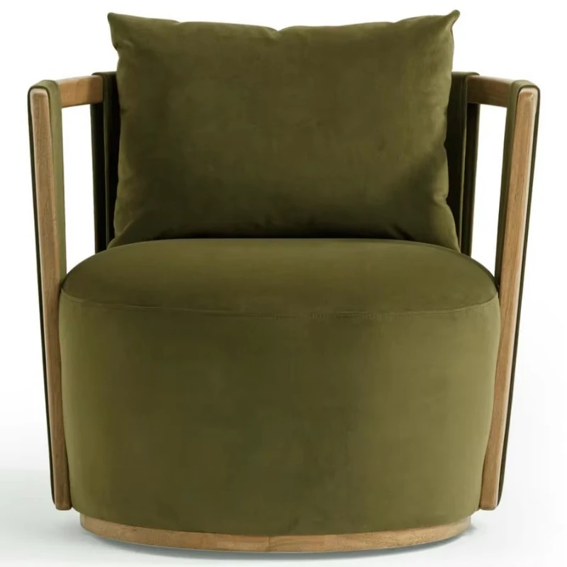 Modern minimalist oak velvet single sofa chair living room furniture