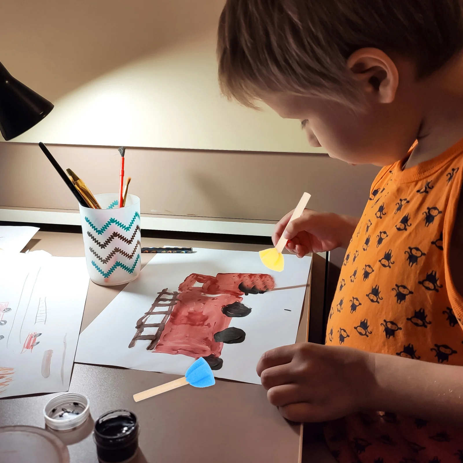 

1Set Child Painting Brushes Set Plastic Paint Mix Bowls Safe Durable Handheld Drawing Kit Painting Brush