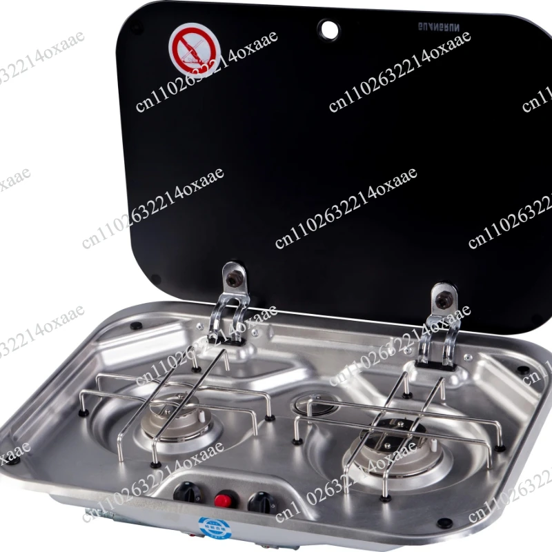 2 Burners Stainless Steel Gas Stove With Tempered Glass Cover Kitchen Cooking Accessory