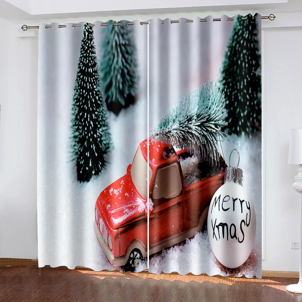 

Christmas Decoration Curtain 3D Cartoon Santa Claus Christmas Tree Polyester Cloth Curtain Snowman Pattern Festive Atmosphere