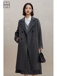 ZIQIAO Classic Style Double-breasted Cashmere Double-side Woolen Coat for Women 2023 Winter High-end Suit Lapel Wool Coat Female