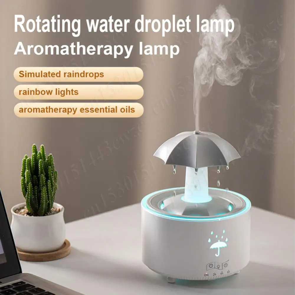 Rotating Umbrella Humidifier Auto Shut-Off Aromatherapy Diffuser with 7 LED Night Light Raindrop Aroma Essential Oil Diffuser