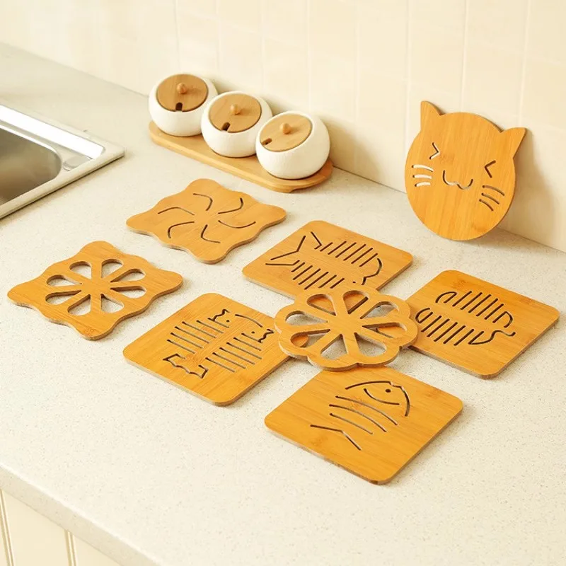 Posavasos de madera huecos, alfombrillas gruesas antiescaldaduras y aislantes térmicos para cocina, alfombrillas para comedor, alfombrillas antideslizantes para ollas, alfombrillas para cuencos