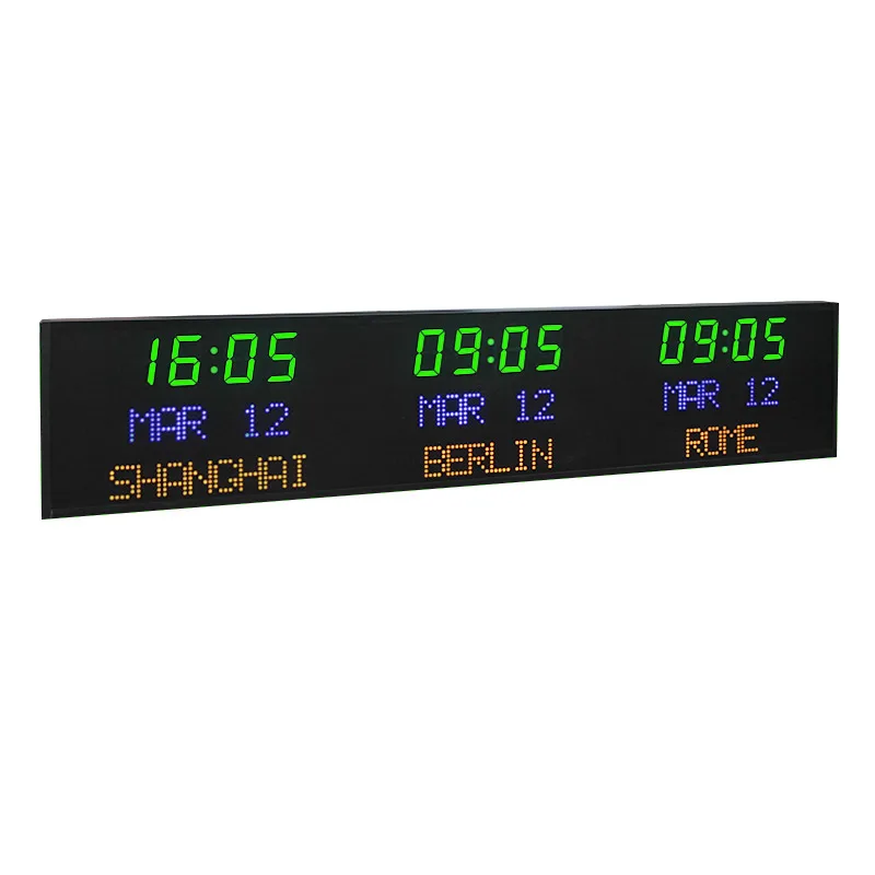 CP036 International LED World Clock Time Editable City Name Digital Multiple Time Zones World Clock for Office Wall