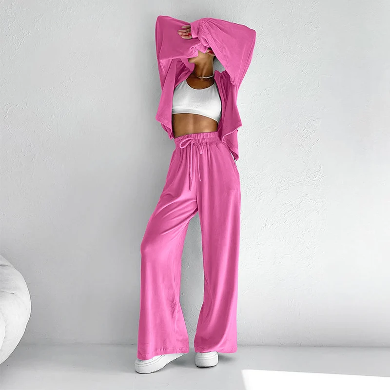 MSCSZ Pink Velvet Tracksuit Women Two Piece Set Zip Up Hoodie And Pants Sets Fashion Jogging Sets Women Sportswear