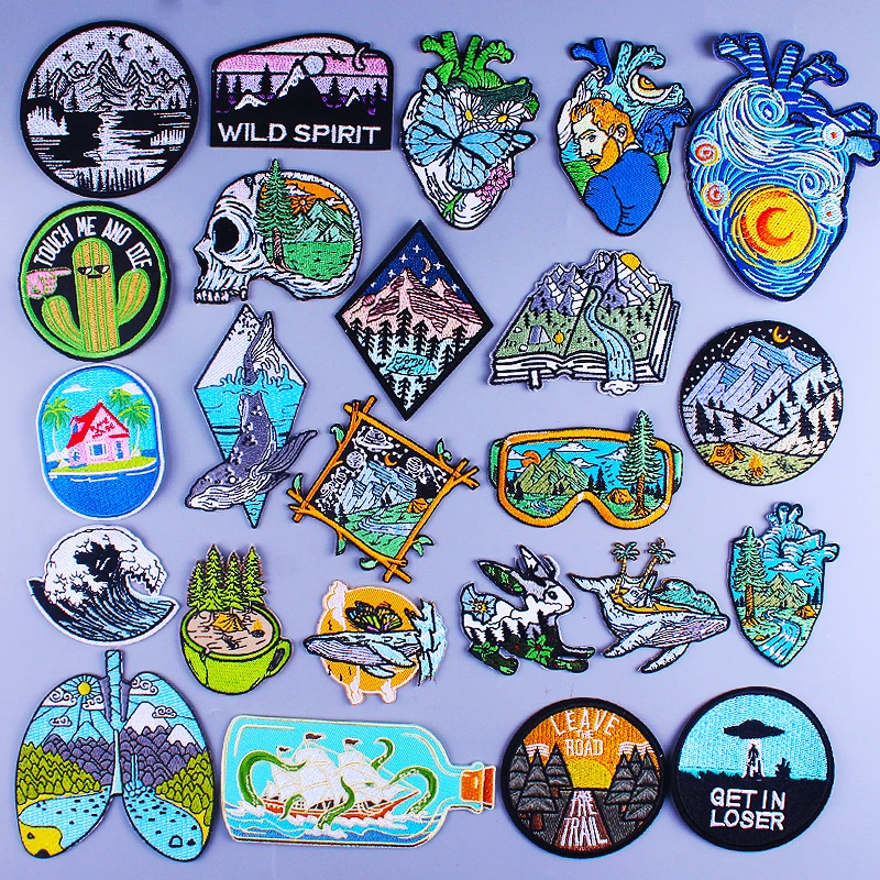 Outdoor Camping Patch Embroidery/Fusible Patch Iron On Patches For Clothing thermoadhesive patches for Clothes Sewing Supplies