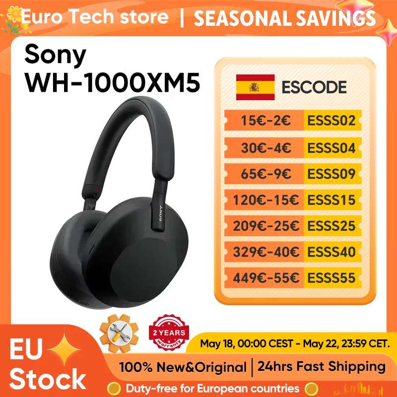 Nuevos Auriculares Inalámbricos con Cancelación de Ruido Sony WH-1000XM5, Batería de 30 Horas, Procesador Integrado V1, Ajuste Suave de Cuero, 4 Micrófonos