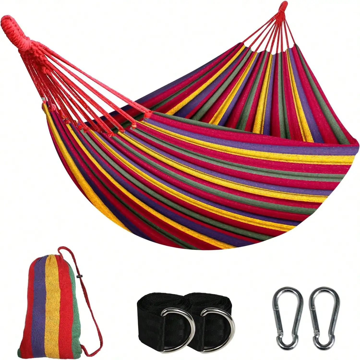 ‌Garden Cotton Upgraded Extra Large & Wide Hammock - Durable Comfortable Fabric With Tree Straps, 660lbs Heavy-Duty Support, Portable Travel Bag For Camping/Patio/Backyard (Indoor & Outdoor Use)