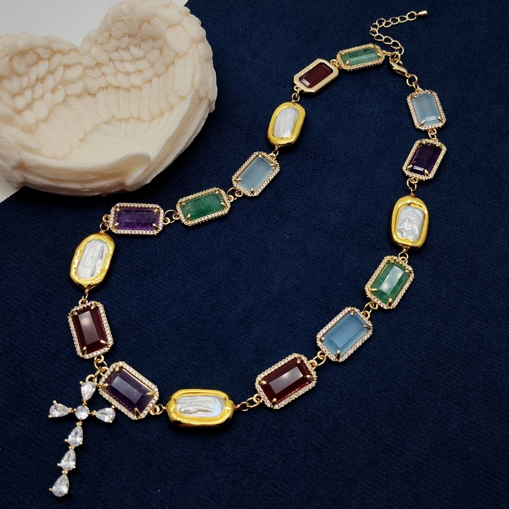 

Y·YING натуральный камень хрустальные бусины распятие кулон ожерелья драгоценные камни ювелирные изделия