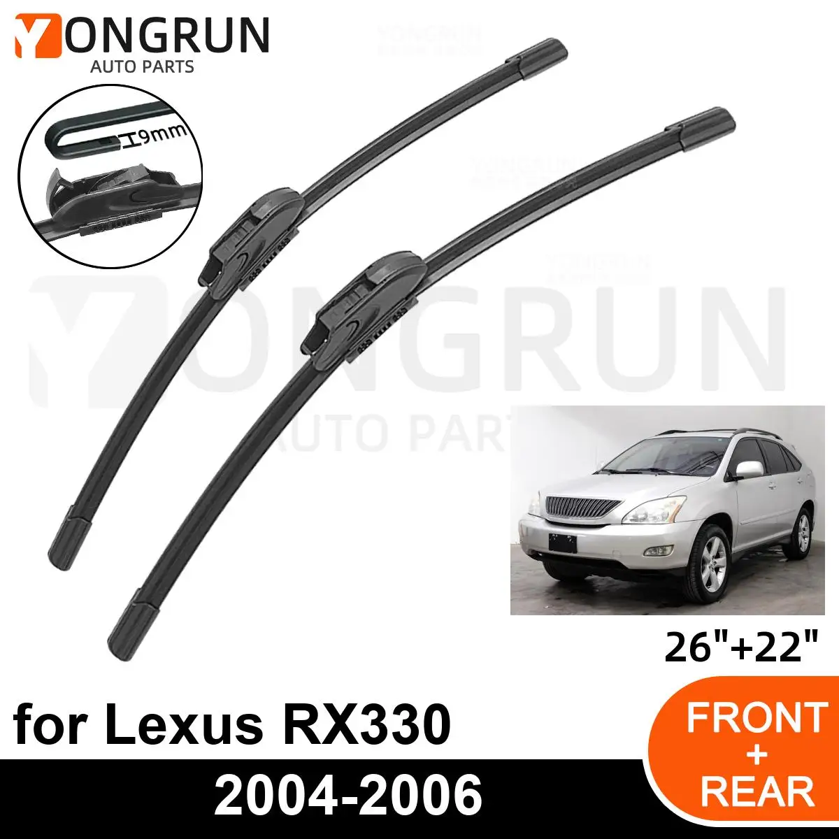 

Car Front Windshield Wipers For Lexus RX330 2004-2006 Wiper Blade Rubber 26"+22" Car Windshield Windscreen