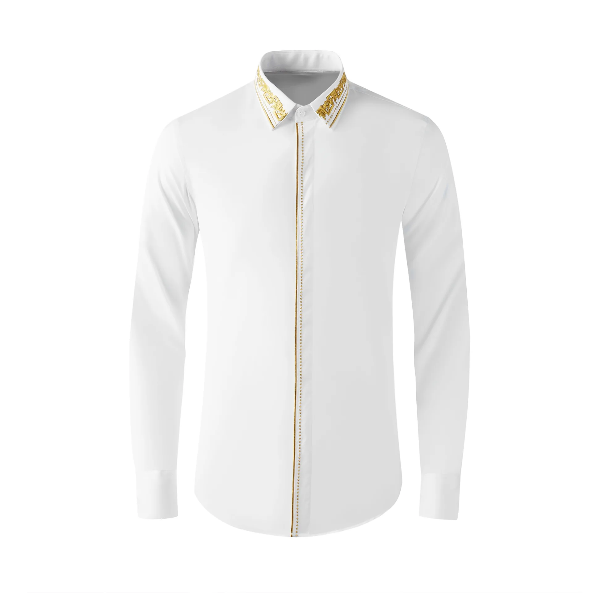 Popular Royal Embossed Men's Slim Fit Shirt China China-Chic Cotton Textile Featured Comfortable Top Men's Wear