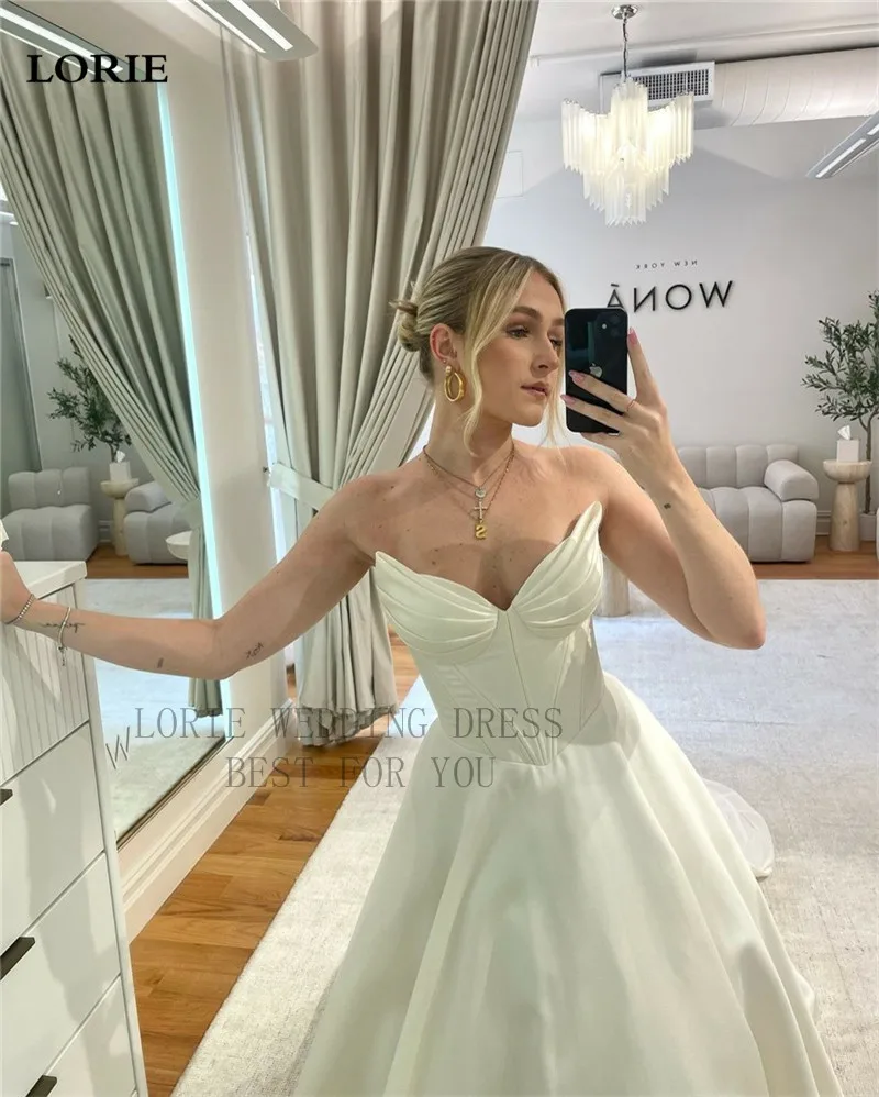 LORIE Princess Wedding Dresses Satin A-Line Strapless Corset Bridal Gowns Backless Floor Length Wedding Bridal Gowns 2024