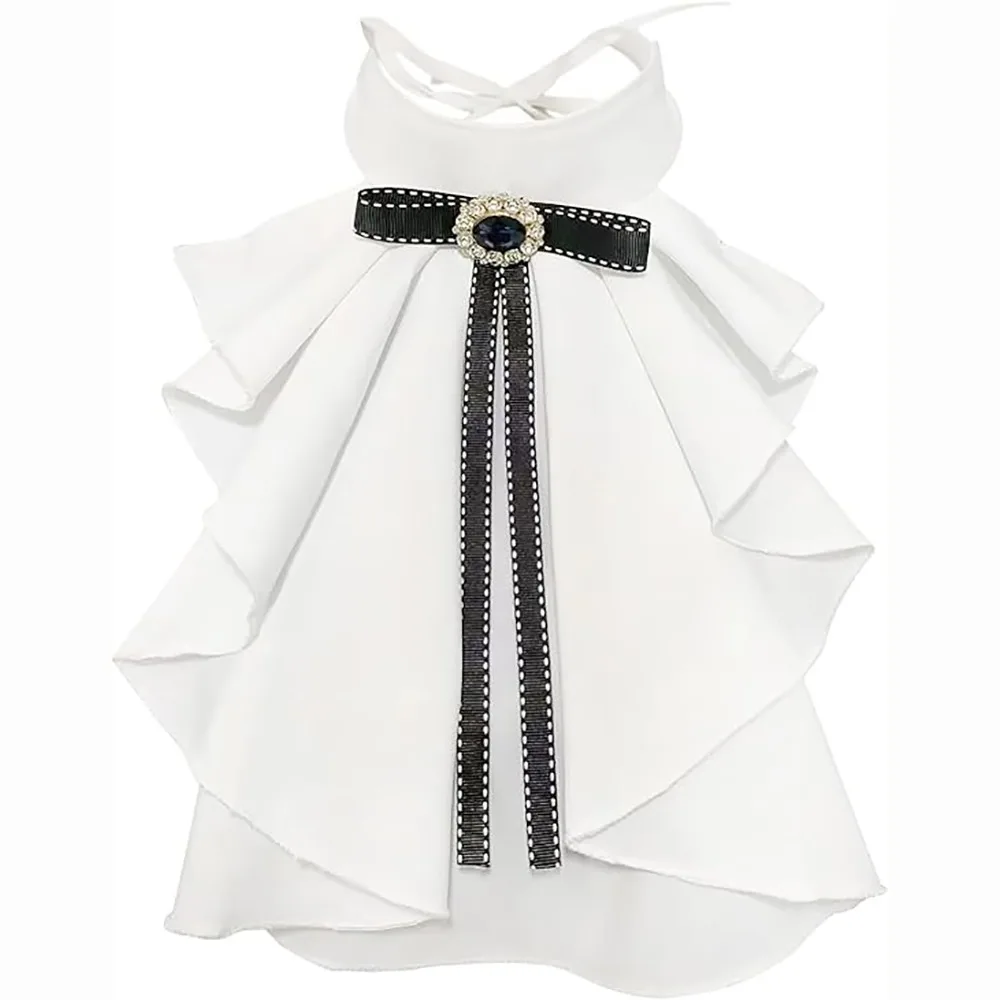 Ruffled Design Lolita Jabot Neck Chiffon Detachable Jabot Neck Collar Crystal Decorated Gothic Collar Victorian Theme