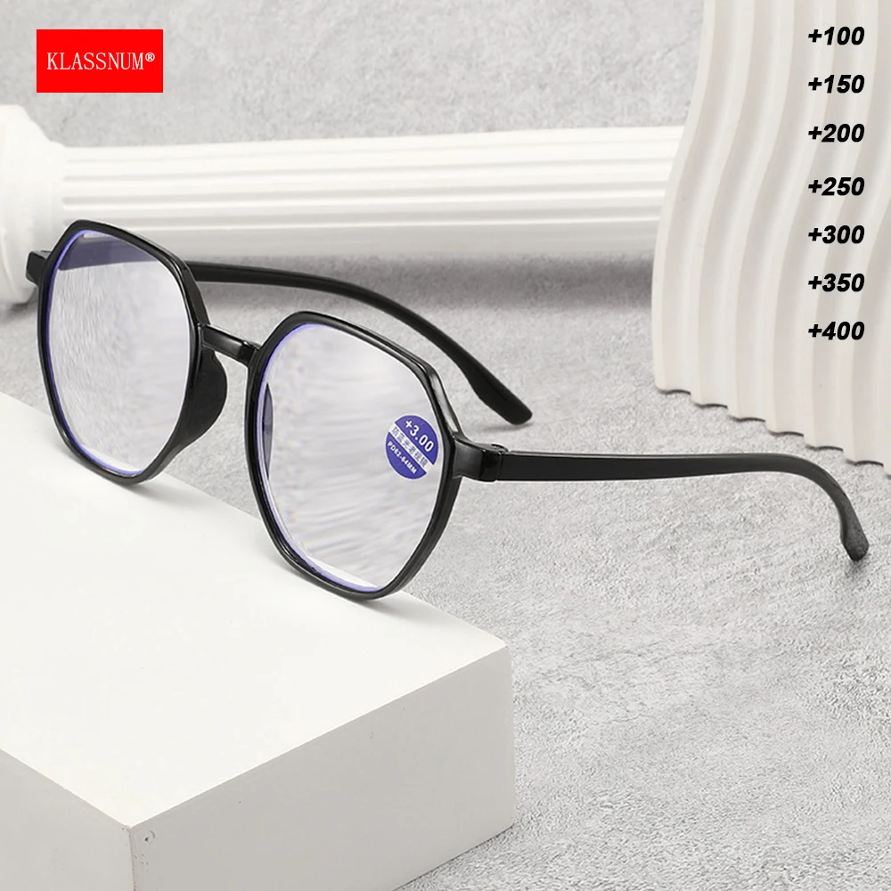 KLASSNUM Women Trendy Large Reading Glasses Square Frame Magnifing Transparent Glasses Men Plus Eyewear +1.0+1.5+2.0+2.5+3.0