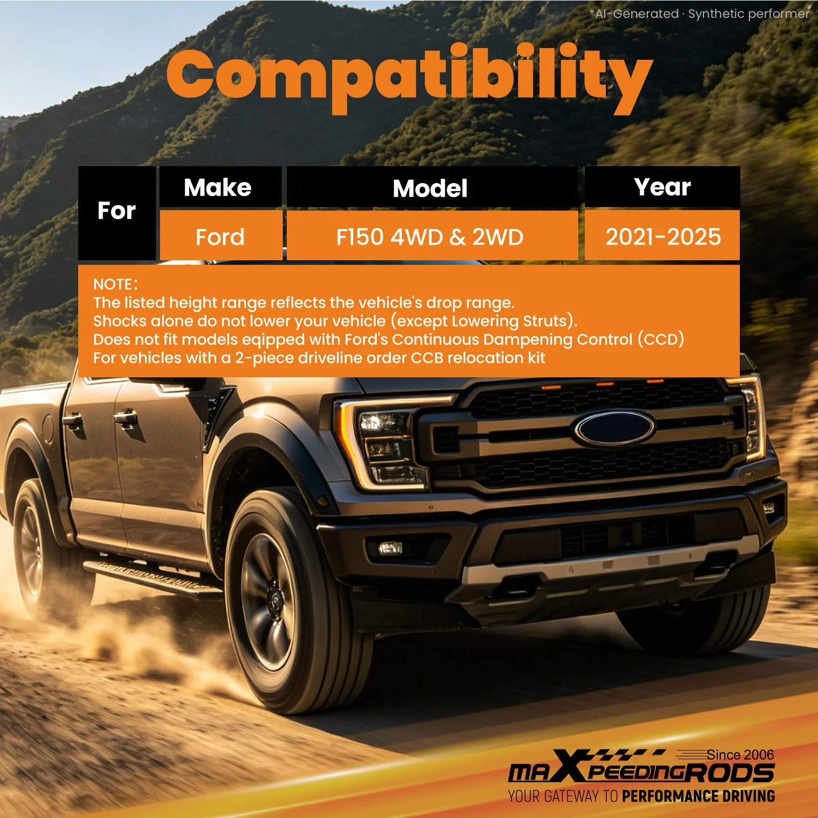Lowering Shock Rear for Ford F150 2021-2024 4.5-7.5