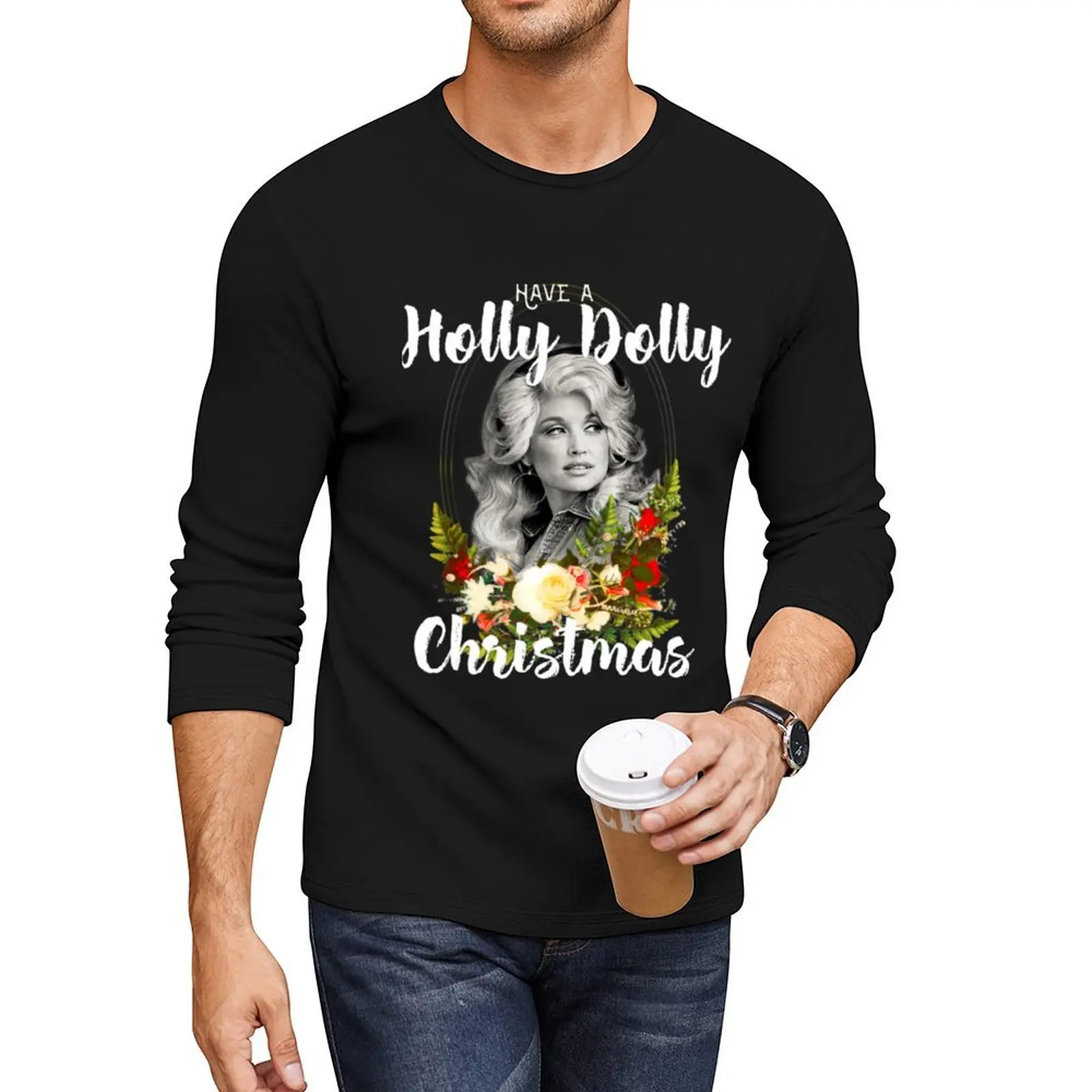 Have A Holly Dolly Christmas Ess Long T-Shirt anime clothes tops funny t shirt new edition t shirt mens vintage t shirts
