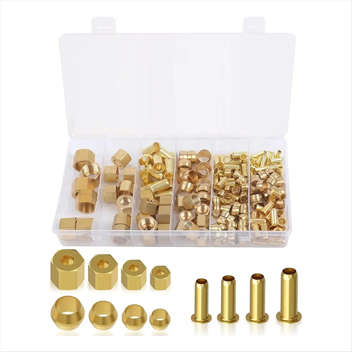 【Tools & Parts】 180PCS Compression Fittings Assortment Kit-(1/4In, 3/8In, 5/16In, 1/2In) of Brass Compression Sleeve Ferrule,Ins