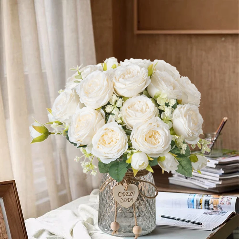 Fake Silk Peony Vases for Home Decor Christmas Garland Wedding Party Living Room Bouquet Decoration Accessory Artificial Flowers
