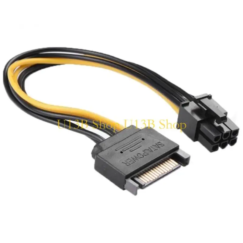 U13B Sata15Pin to 6 Pin Power Supply Cable for Graphics Card Power Adapter Cable PVC Coating Safe and Stable Performances