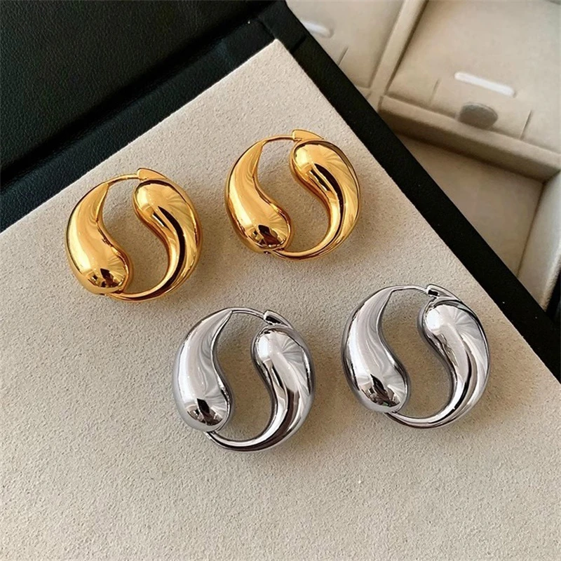 Vintage Solid Copper 18K Gold Plated Tai Chi Droplet Ear Buckle Premium Earrings for Women Pary Jewelry No Zircon Design