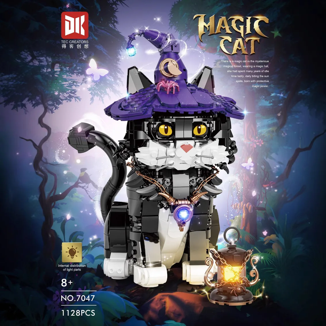 New 7047 1128pcs MOC Idea Magic Cat Color Changing Eyes Building Blocks Assembling Model Toys for Boys Birthday Gift Set