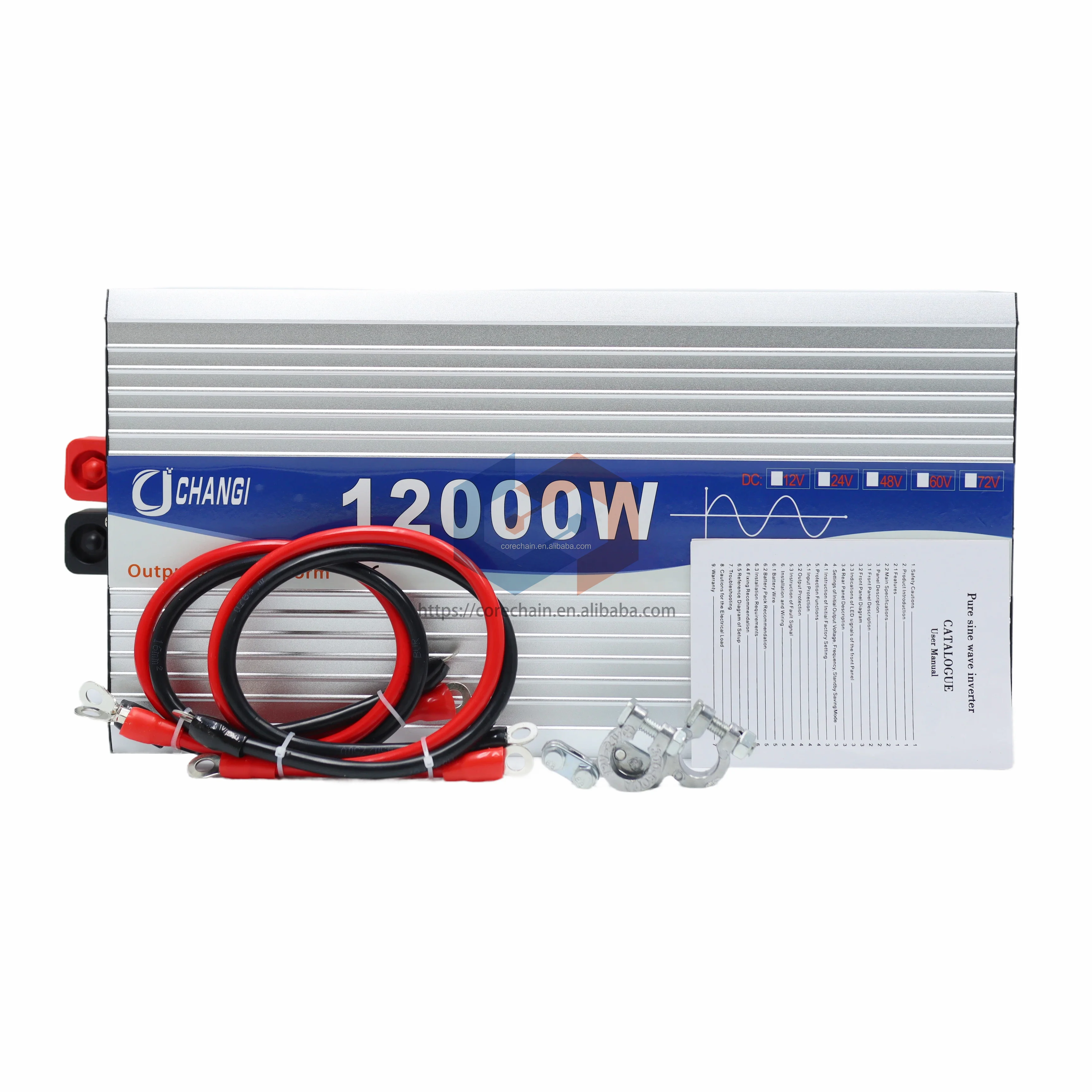 High Quality 12000W Solar Power Inverter 24V To 220V/110V DC To AC Pure Sine Wave 30A 50/60Hz 93% Efficiency With 2 Sockets