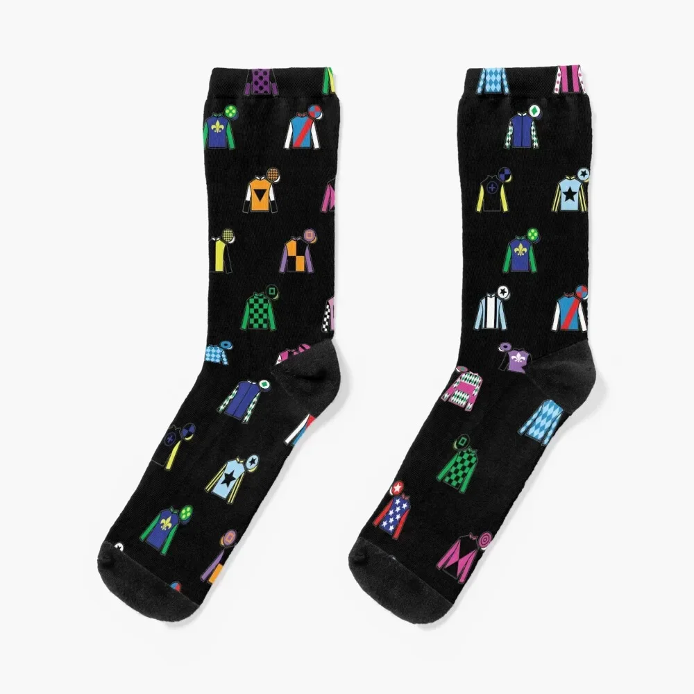 Horse Racing Jockey Silk Print Black Socks funny gift short Heating sock Crossfit Woman Socks Men's