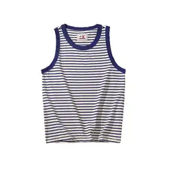 Akkad Kuti Japanese Retro Casual Tank Top Men Heavyweight 100% Cotton Blue White Striped Vest Male Loose Tops Summer New 2021