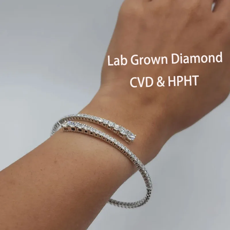3 CTW Round Lab Grown Diamond Bangle 14K Gold Half Diamond Graduated Flexible Banglet For Daily Stacking Enhancing Charm Jewelry