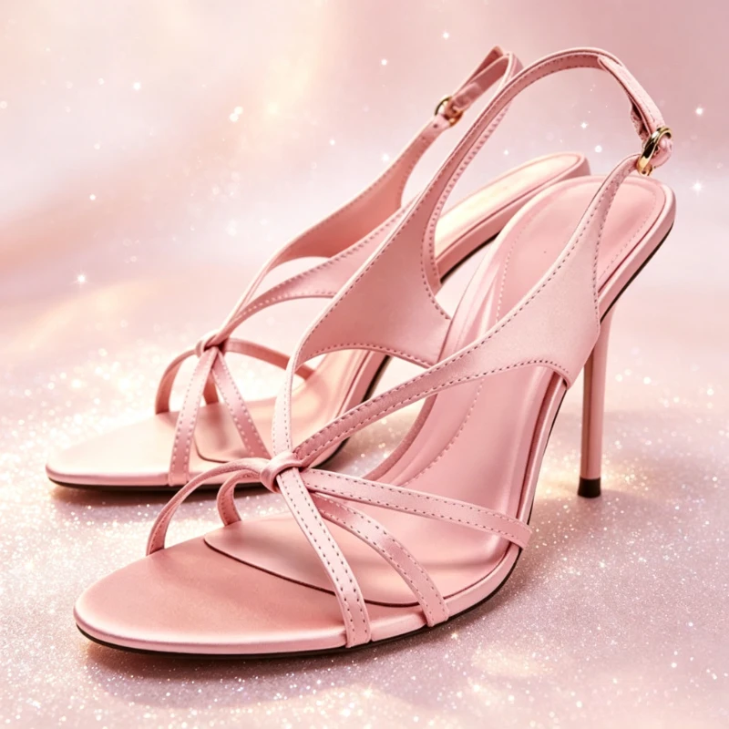 Sweet Knot Detail Cross Tied Pink Satin Heeled Sandals Women Luxury Metal Buckle Fastening Slingback Heels Fashion Wedding Shoes