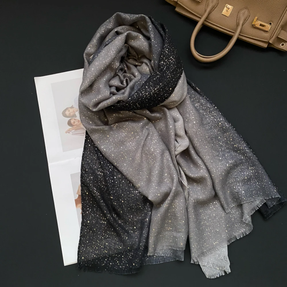 Women 4season Universal 185*85cm Smooth Scarf Lightweight Gradient Color Versatile Fashion Shinning Sequin Travel Beach Shawl