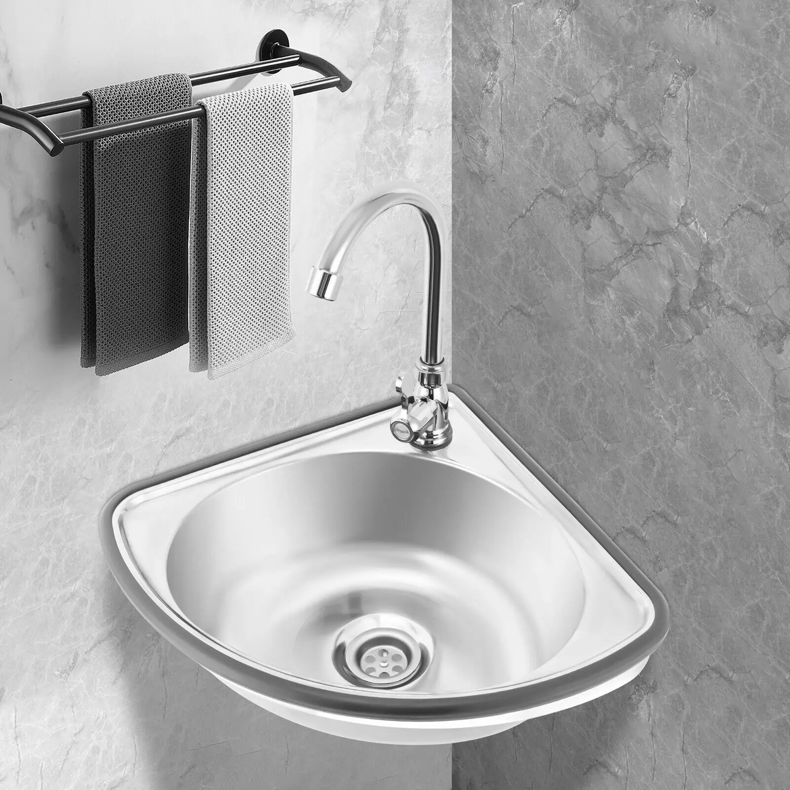 Stainless Steel Single Triangle Corner Sink with Faucet, Mini Bar Sink