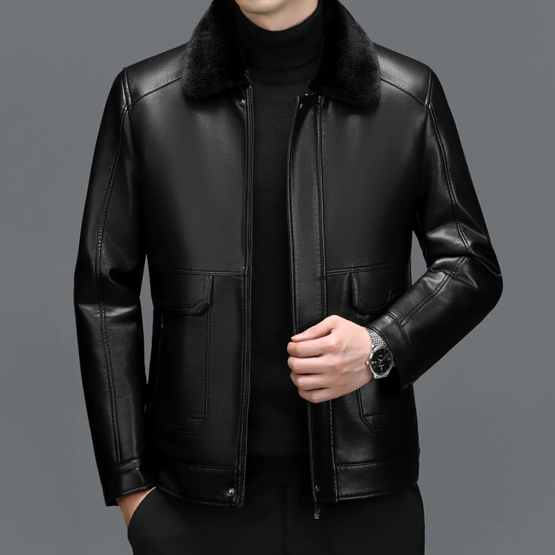 ZDT-8048 Autumn And Winter New Men\'s Original Ecological Fur One Piece Coat, Genuine Leather Coat, Warm Casual Sheepskin Jacket