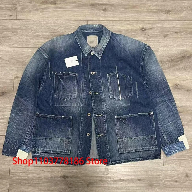 Trendy New Madness Jacket High Street Vintage Patchwork Wash Old Patch Men Women Same Style Tops Clothing MDNS Denim Coats