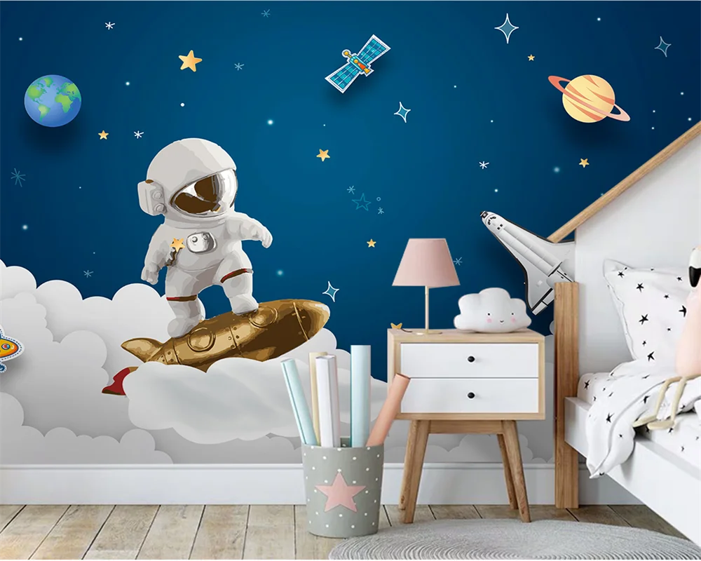 

beibehang Modern papel de parede minimalist hand-painted abstract cartoon space planet children's room background wallpaper